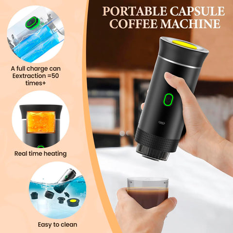 Cafetera Portátil 3 en 1 con Cápsulas y Café Molido | Espresso Rápido en Casa, Oficina o Viaje